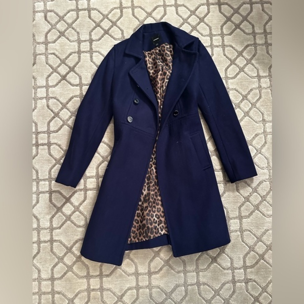 Express Navy Trench Coat with Leopard Lining